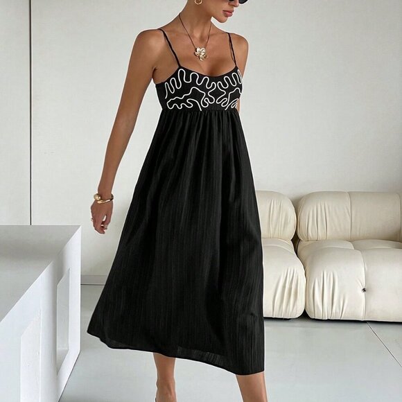 Black Casual Women's Boho Western Festival Cami Dress - Picture 7 of 8